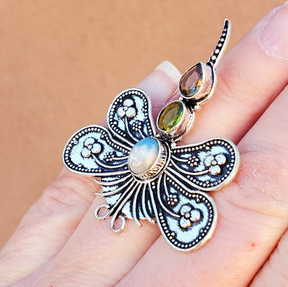 New Stunning Multi Gemstone 925 Silver Dragonfly Ring. - Picture 11 of 14